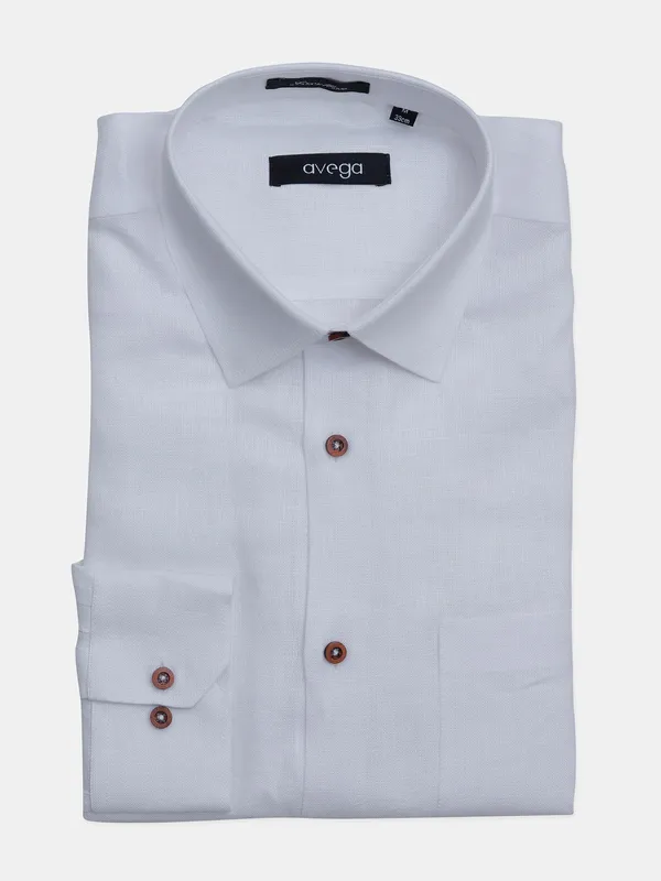 Avega linen fabric white solid mens shirt