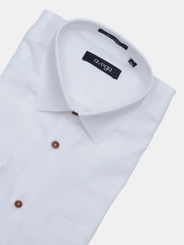 Avega linen fabric white solid mens shirt