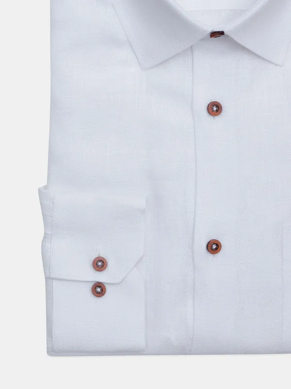 Avega linen fabric white solid mens shirt
