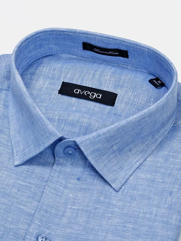 Avega linen solid blue shirt