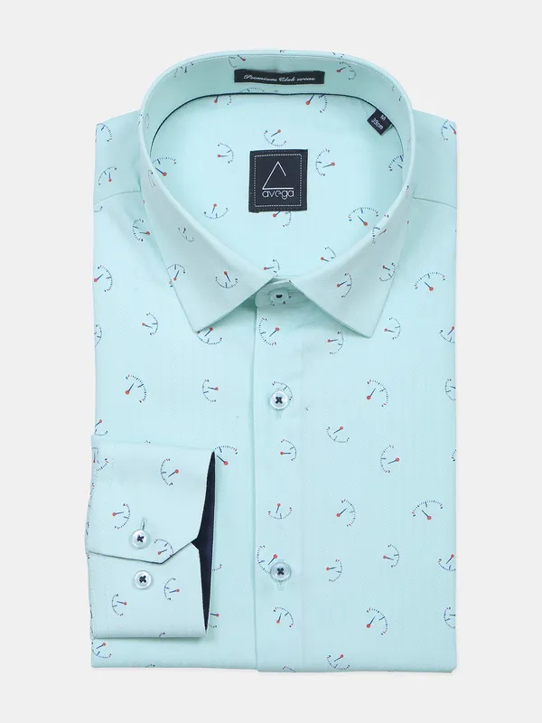 Avega mint green printed cotton formal shirt