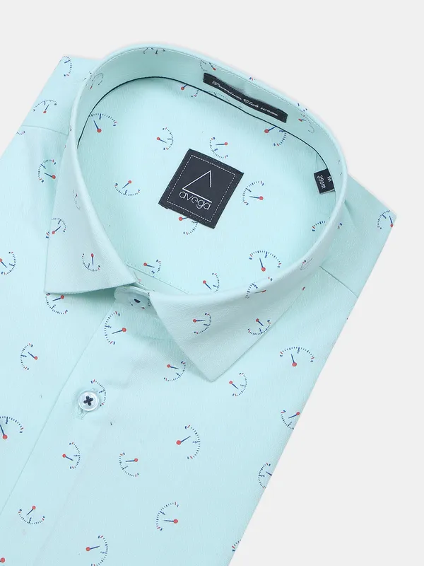 Avega mint green printed cotton formal shirt