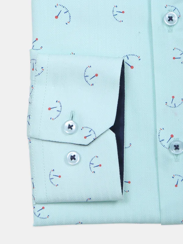 Avega mint green printed cotton formal shirt