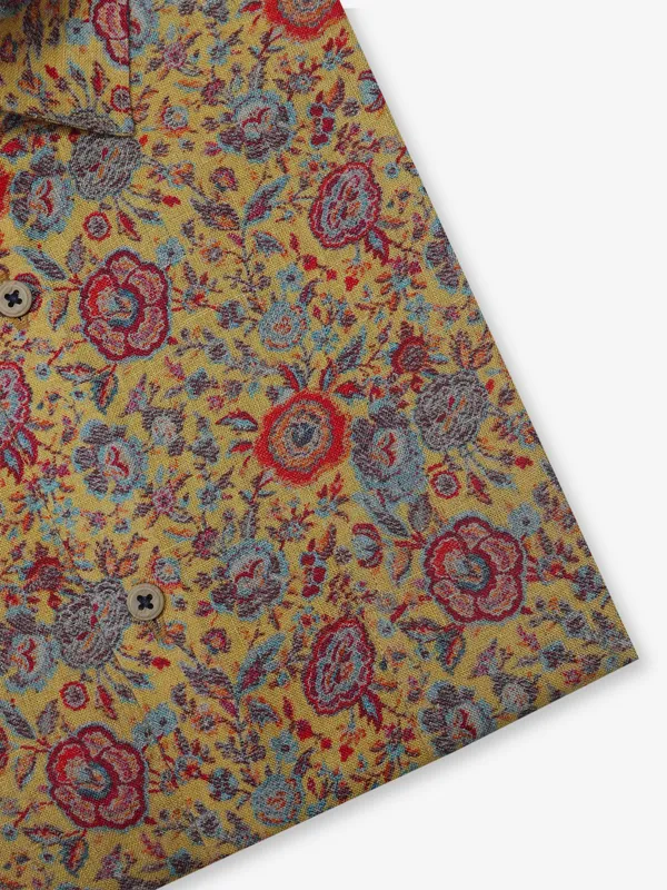 AVEGA mustard yellow printed linen shirt