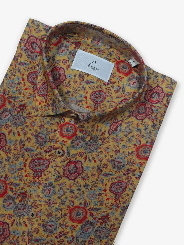 AVEGA mustard yellow printed linen shirt