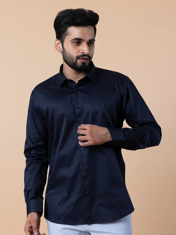 Avega navy plain full sleeves shirt