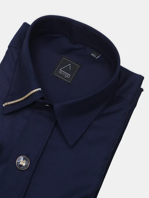 Avega navy solid pattern cotton shirt