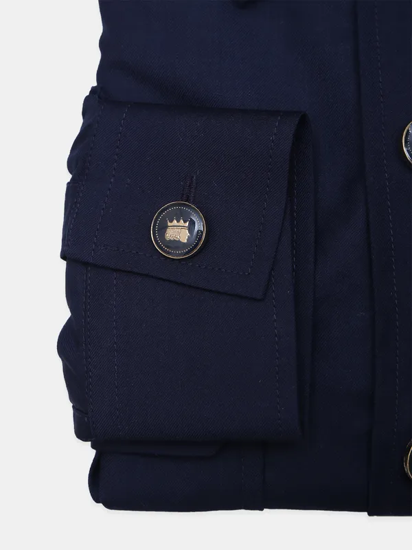 Avega navy solid pattern cotton shirt