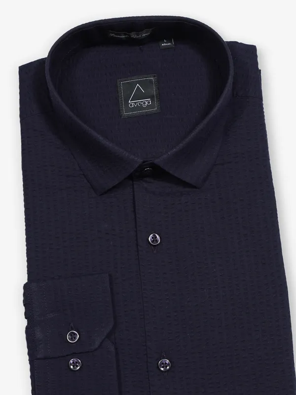 AVEGA navy textured partywear shirt for men