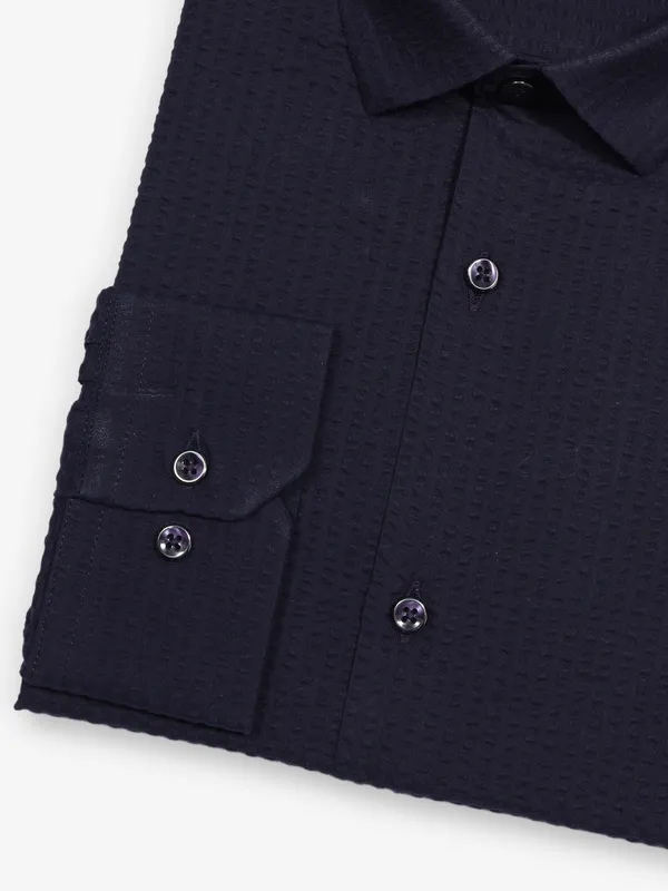 AVEGA navy textured partywear shirt for men