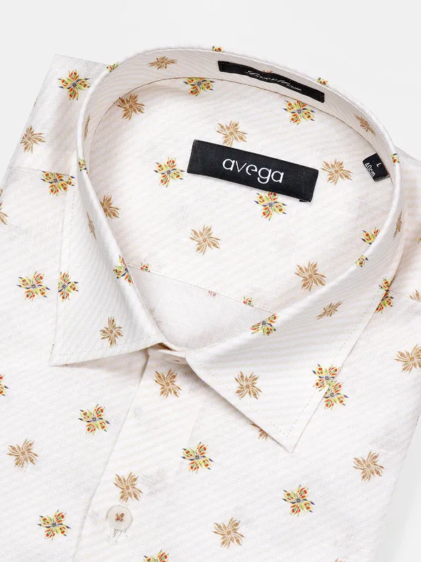 Avega off white printed pattern linen shirt