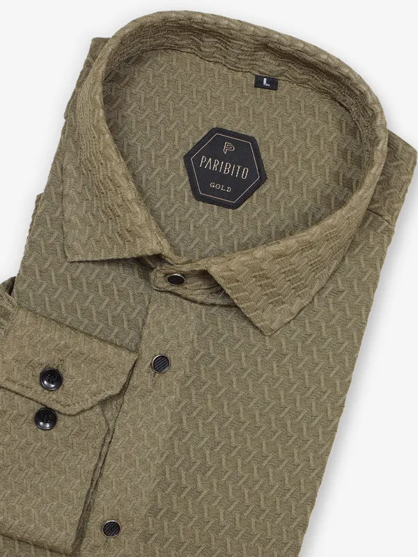 AVEGA olive cotton party shirt in slim fit