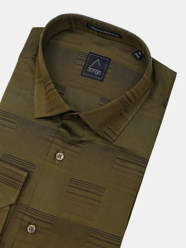 Avega olive cotton printed shirt for men