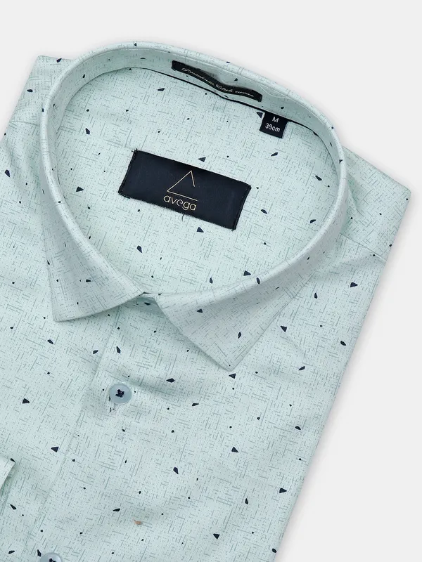 Avega party wear pista green printed cotton shirt