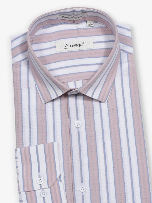 AVEGA peach striped cotton partywear shirt for men