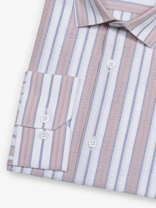 AVEGA peach striped cotton partywear shirt for men