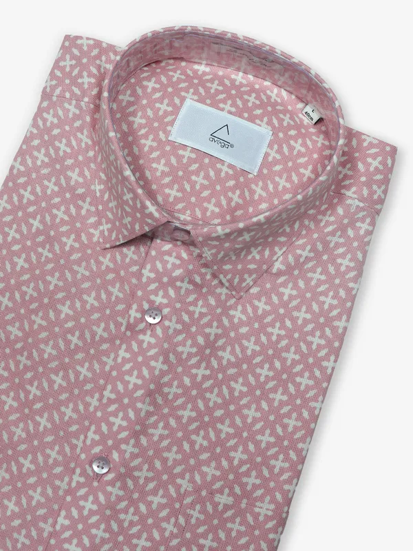 AVEGA pink printed linen formal shirt
