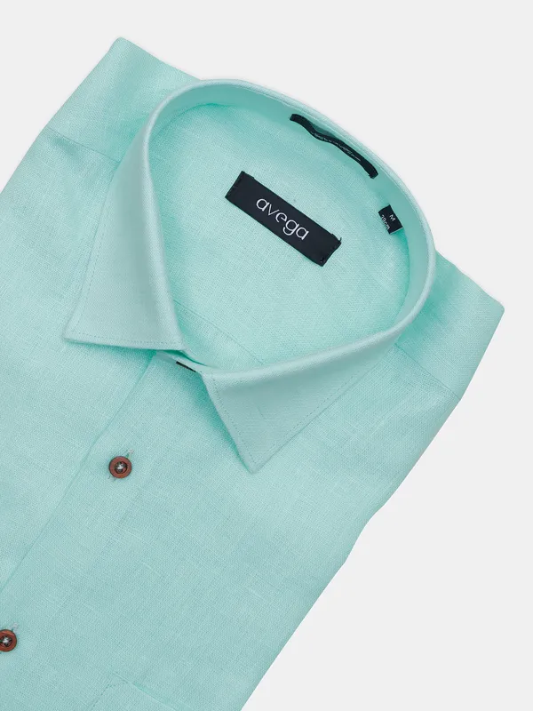 Avega pista green solid linen casual shirt