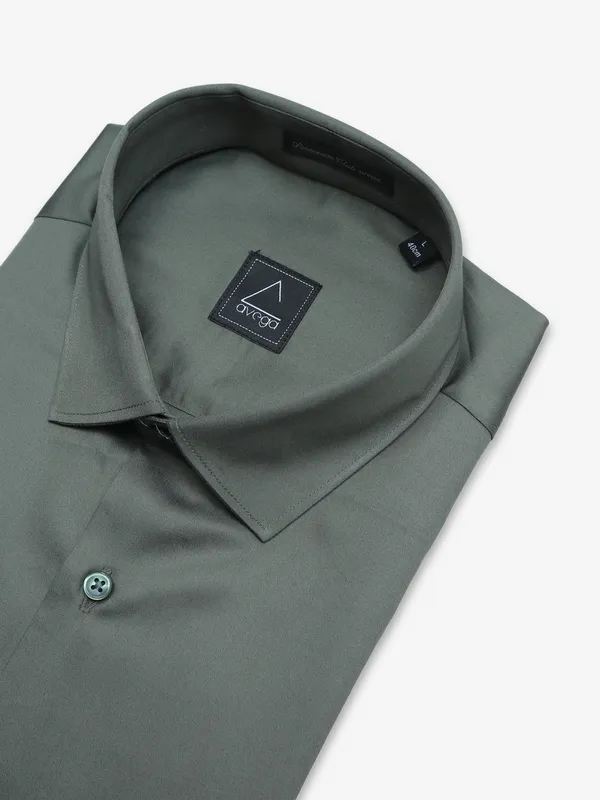 Avega plain dark green cotton shirt