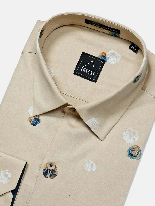 Avega presented brown printed formal cotton shirt