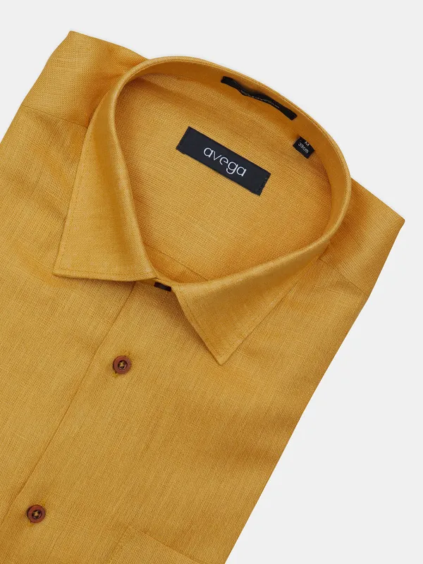 Avega presented mustard yellow solid linen shirt