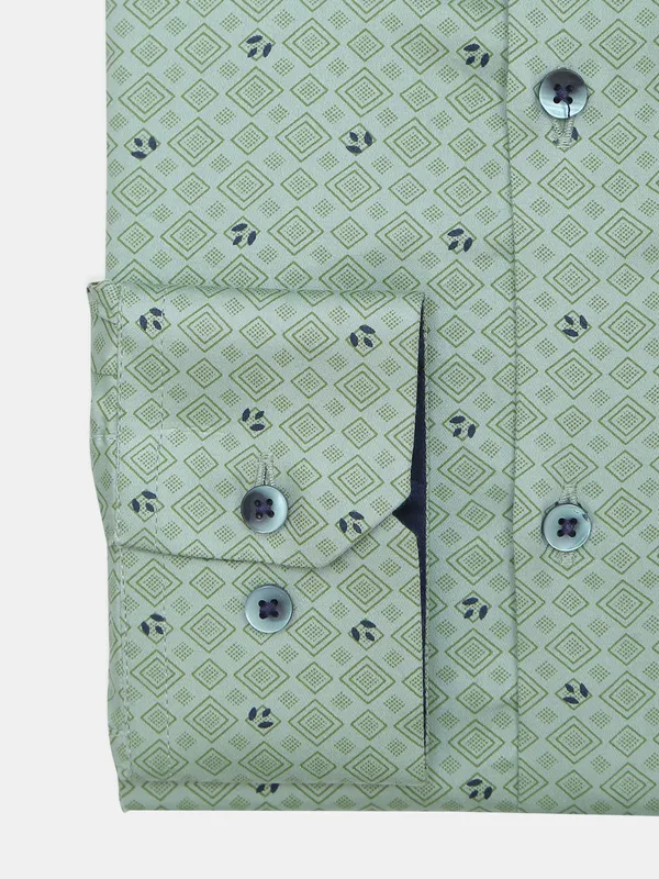 Avega presented pista green printed formal shirt in cotton