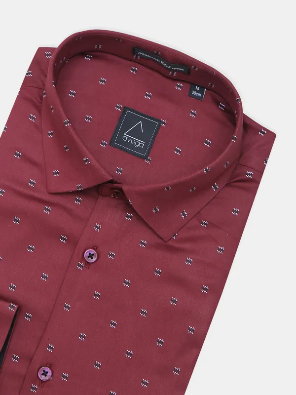 Avega presented printed maroon cotton shirt