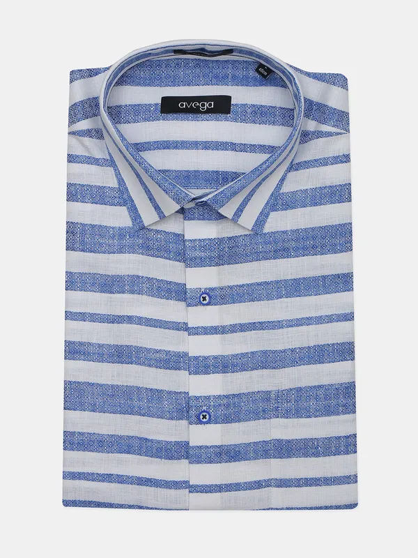 Avega presented white and blue linen stripe shirt