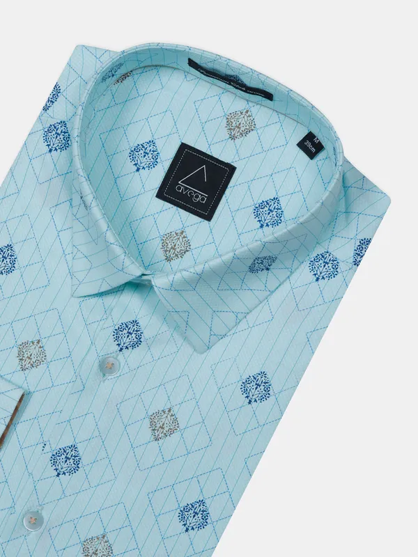 Avega printed aqua blue formal shirt for mens