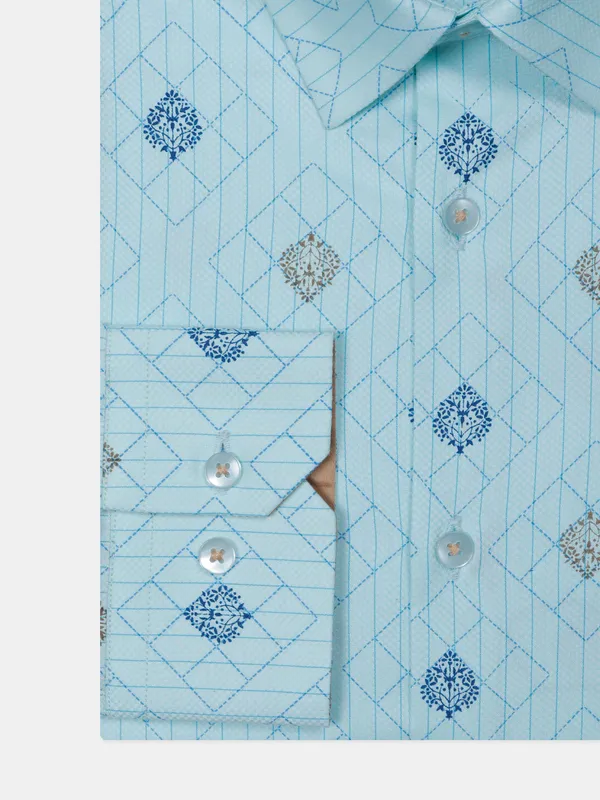 Avega printed aqua blue formal shirt for mens