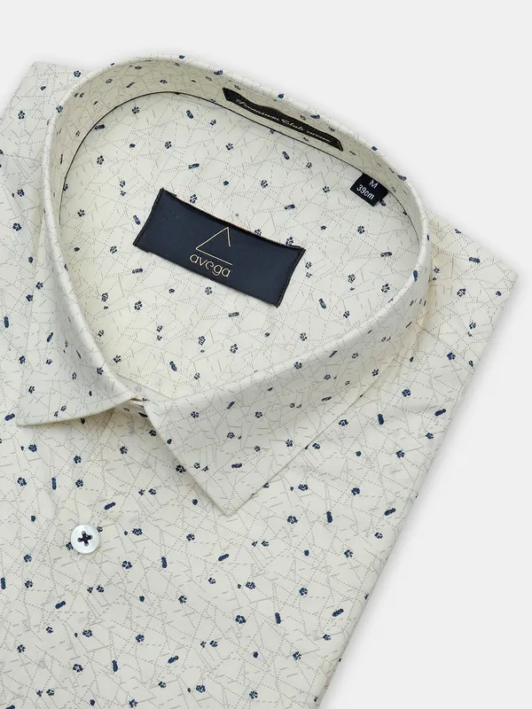 Avega printed beige cotton shirt for men