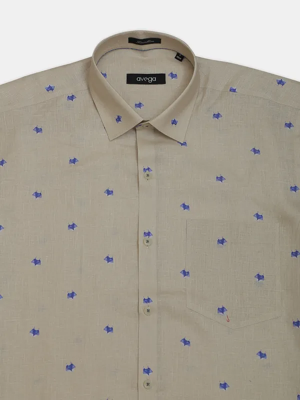 Avega printed beige linen mens shirt