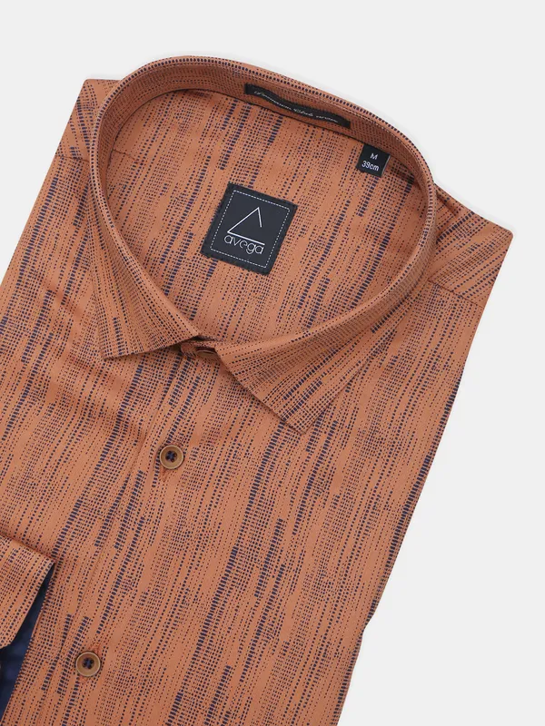Avega printed brown formal shirt for men in cotton