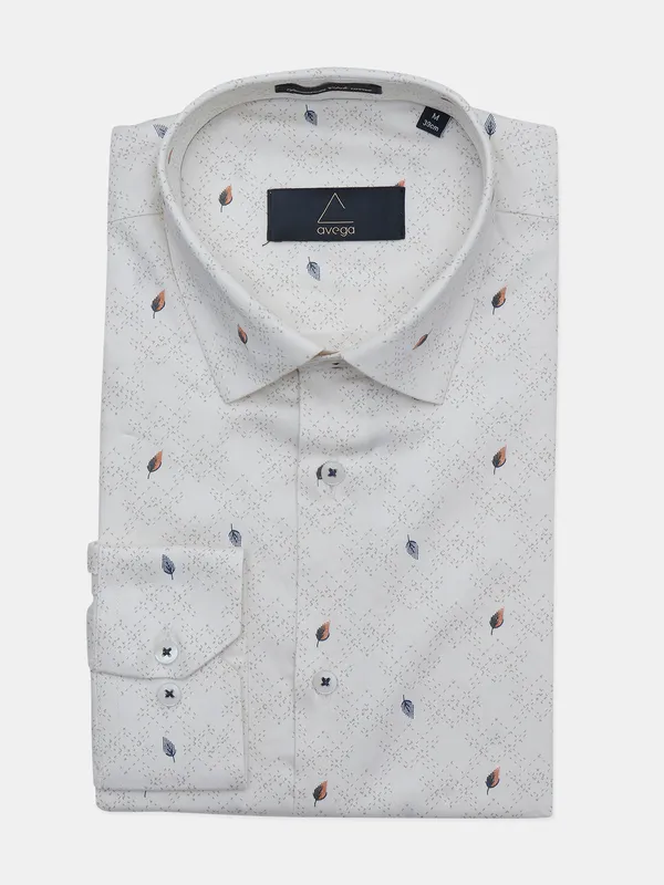Avega printed cream cotton party look shirt
