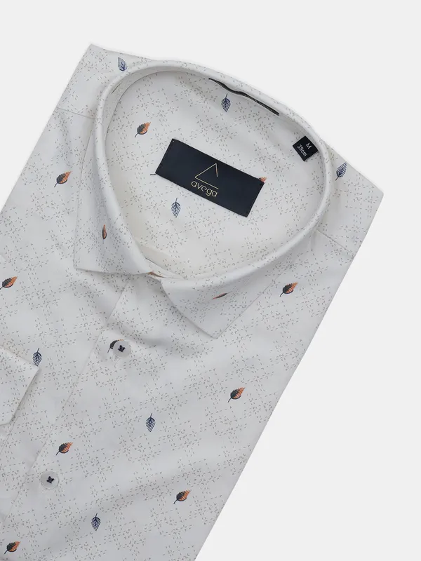 Avega printed cream cotton party look shirt