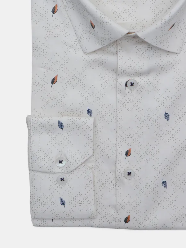 Avega printed cream cotton party look shirt