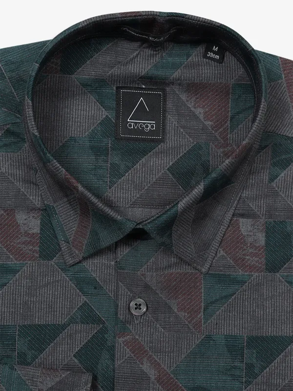 AVEGA printed grey and green cotton shirt