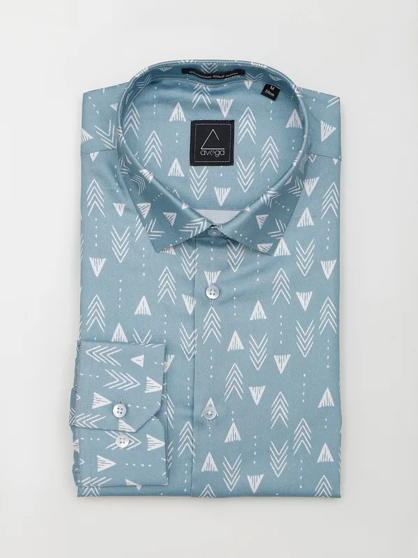 Avega printed light blue cotton shirt