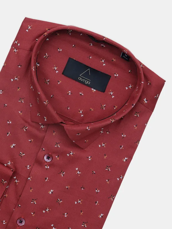 Avega printed maroon cotton shirt for men