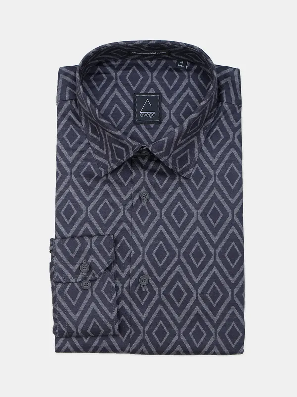 Avega printed navy cotton shirt for men