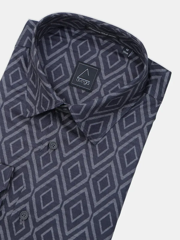 Avega printed navy cotton shirt for men