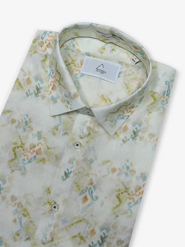 AVEGA printed off-white linen shirt