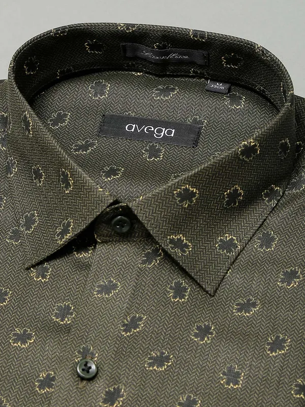 Avega printed olive color cotton fabric shirt