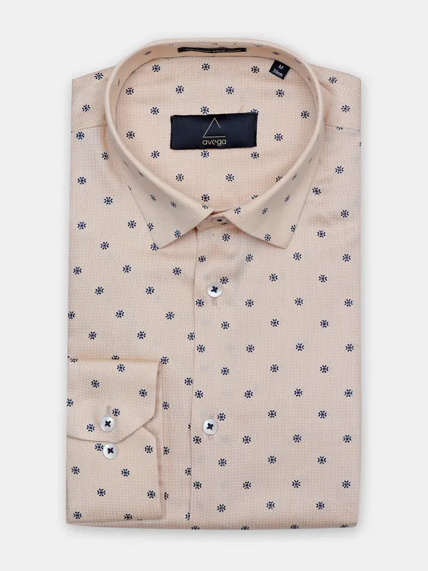 Avega printed party wear beige cotton shirt