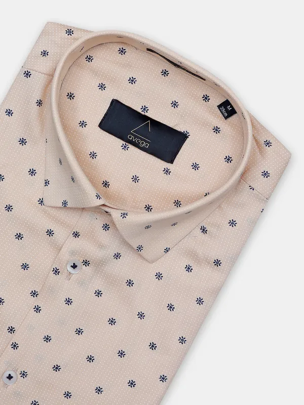 Avega printed party wear beige cotton shirt