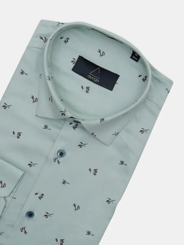 Avega printed pista green party wear men shirt
