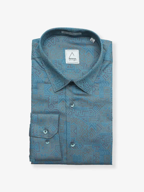 Avega printed rama blue cotton shirt