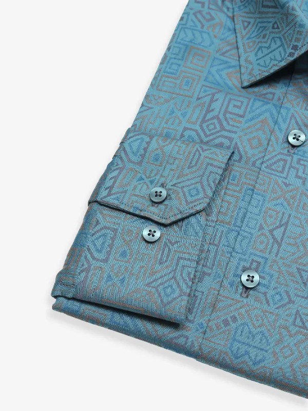 Avega printed rama blue cotton shirt