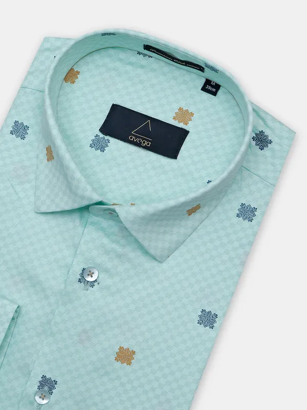 Avega printed sea green hue cotton shirt