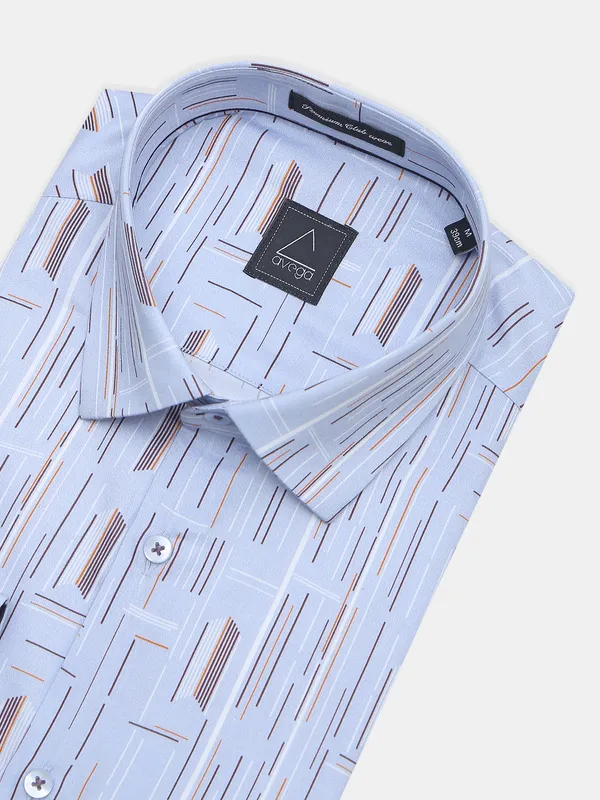 Avega printed sky blue slim fit cotton shirt